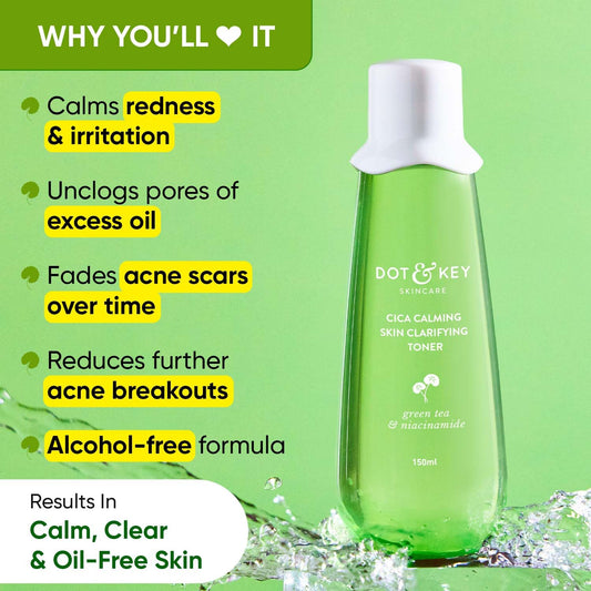 Dot & Key Cica Calming Skin Clarifying Toner with Green Tea & Niacinamide, 150 ml