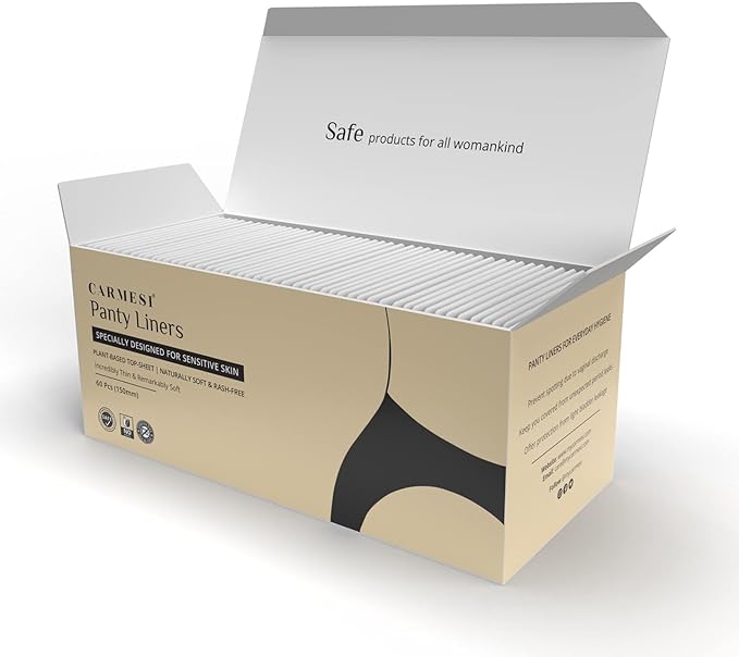 Carmesi Panty Liners For Sensitive Skin Naturally Soft & Plant Based Rash, 60 count