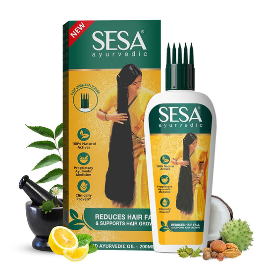 Sesa Ayurvedic Hair Oil With Bhringraj & 17 Rare Herbs With Coconut Oil and 4 Nourishing Oil, 200 ml