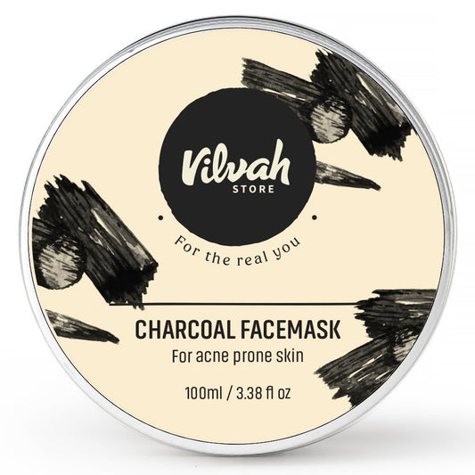 Vilvah Store Charcoal Facemask for Glowing Skin | With Aloe Vera and Charcoal | Suitable For All Skin Types | For Men & Women | 100Gm