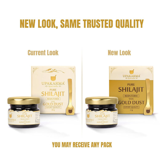 Upakarma Pure Shilajit Resin with Gold Dust 20g | Potent 300mg/serving , Potent Ayurvedic Formula with 24 Carat Gold