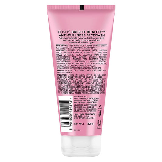 Pond's Bright Beauty Spot-less Glow Face Wash With Vitamins Removes Dead Skin Cells & Dark Spots Double Brightness Action - 200g