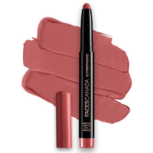FACES CANADA Ultime Pro HD Intense Matte Lipstick + Primer - Tea Rose (Nude), 1.4g | 9HR Long Stay | Flawless HD Matte Finish