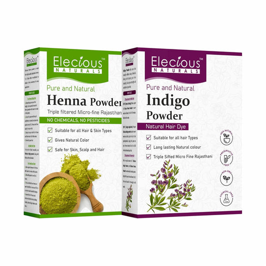 Elecious Naturals Indigo and Henna Powder for Black Hair Natural Hair Dye, 400 gm