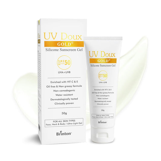 UV Doux Gold Silicone Sunscreen Gel SPF 50 PA++, With Vitamin C & E, 50 gm