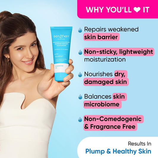 Dot & Key Ceramides Moisturizer with Hyaluronic for Intense Moisturizing and Skin Strengthening | With Probiotic & Rice Water , 100 gm