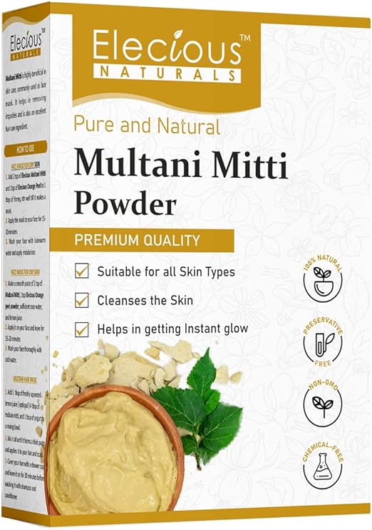 Elecious Natural Multani Mitti Powder, Bentonite Clay, 200 gm