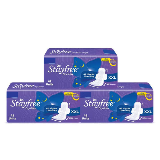 Stayfree Dry Max Xxl|Combo Pack 126 Pads|All Night Xxl Dry Cover Sanitary Pads