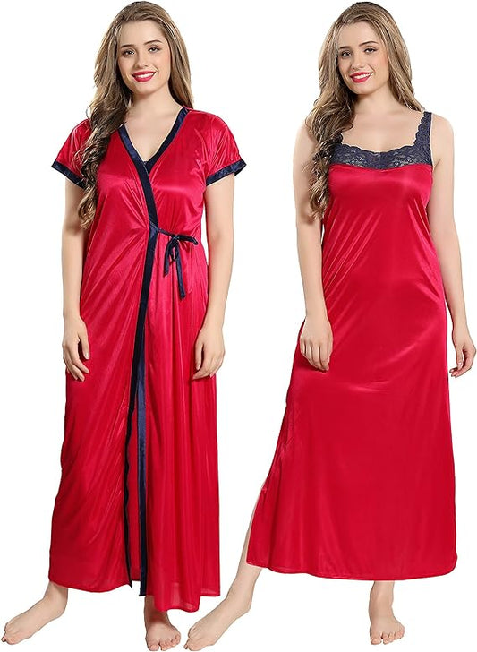 Women's Satin Solid Maxi Nighty