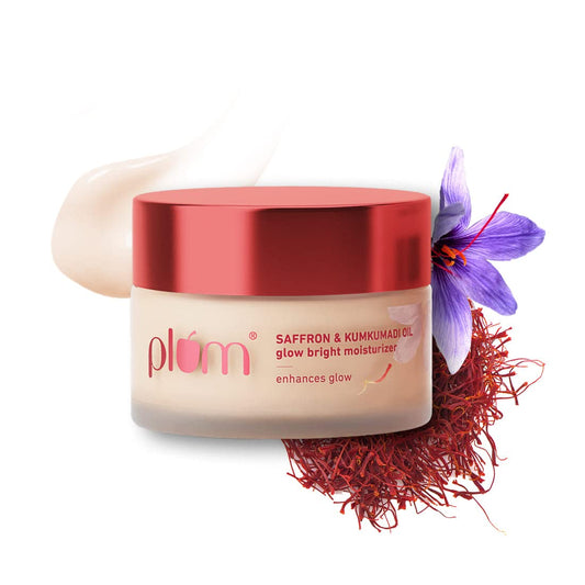 Plum Saffron & Kumkumadi Oil Daily Glow Bright Moisturizing Cream | Quick-Absorbing Day Cream to Brighten Skin, Enhance Glow | with SPF 35 for UVA/UVB Protection | All Skin Types | Women & Men | 50g