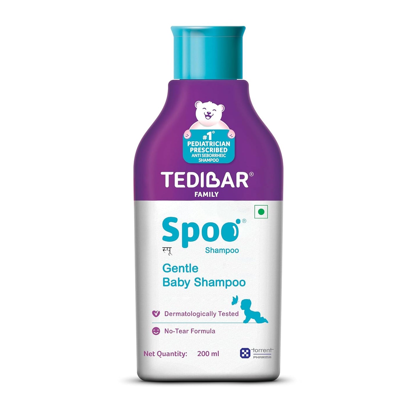 Spoo No-Tear Formula baby shampoo 200ml from Tedibar Family | Gentle on Scalp | No. No. 1 Pediatrician Prescribed Anti Seborrheic Shampoo* - By Torrent Pharma