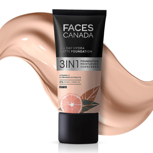 FACESCANADA All Day Hydra Matte Foundation|3-In-1 Foundation + Moisturizer Cream + Spf 30, Rose Ivory 011, 25 ml