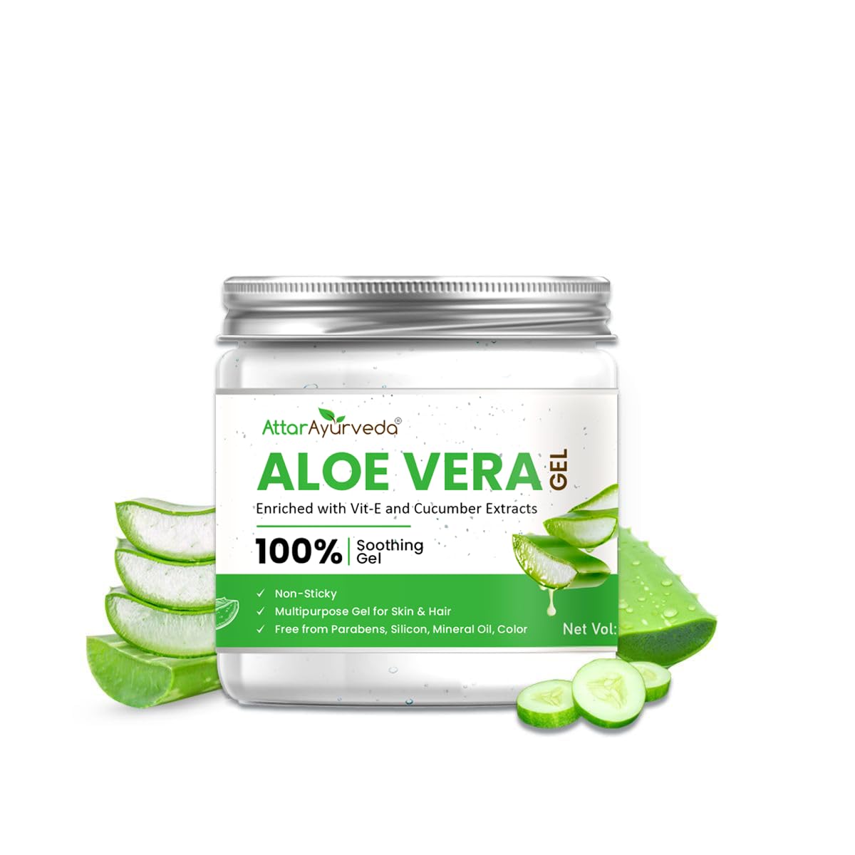 Attar Ayurveda Natural Aloe vera gel for Face, Skin & Hair (200 ml) | With Vit-E and Cucumber extracts