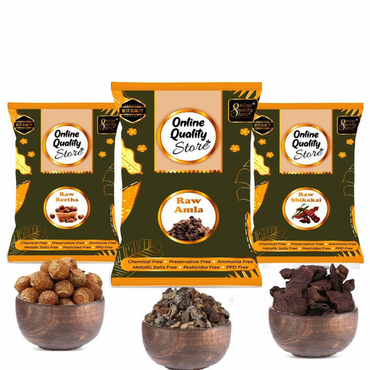 Online Quality Store reetha amla shikakai combo raw form - 600g |Aritha|Soapnuts (Sapindus Mukorossi) |Indian Gooseberry |dried Shikakai, Acacia Concinna, Total 600g Pack