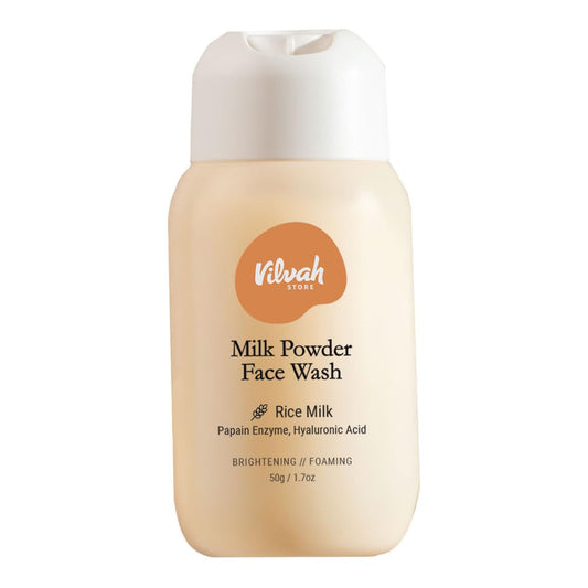 Vilvah Store Milk Powder Face Wash | Gentle Exfoliation & Deep Cleansing | Enriched with Rice Milk, Rice Silk,Rice Powder | For Normal to Oily & Acne Prone Skin | Unscented | Men & Women | 50G