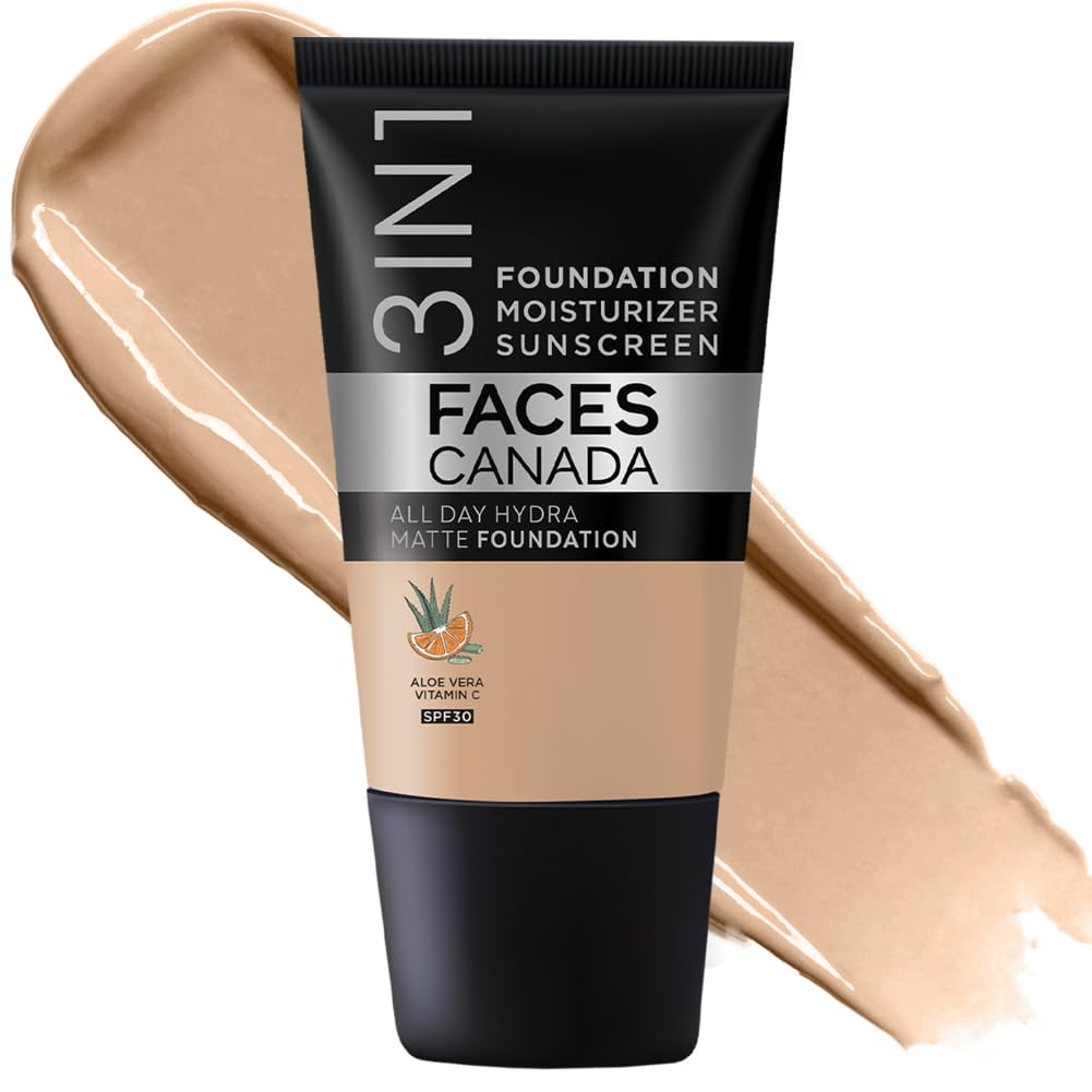Facescanada Cream All Day Hydra Matte Foundation - Mini 3in1 Foundation + Moisturizer + SPF 30 | Medium Natural, 18 ml