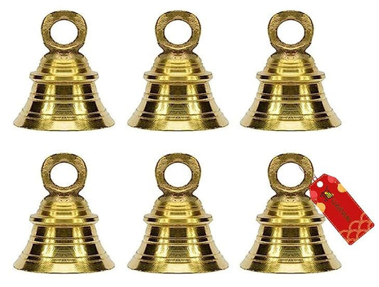 UAPAN Brass Hanging Bell for Festival Home Decoration with J hock, 2 Inch, Pack of 6