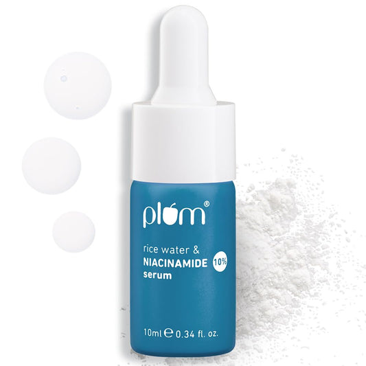 Plum 10% Niacinamide Serum with Rice Water | Provides Clear, Glowing & Brightening Skin | for Acne Prone, Combination, Oily & Sensitive Skin