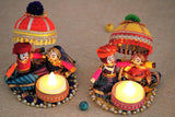 JH Gallery Recycled Material Rajasthani Raja Rani Puppet, Dolls Decorative Tealight Candle Holder, Diwali Decoration Items for Home Décor, Tea Light Candle Holder(Pack of 2)