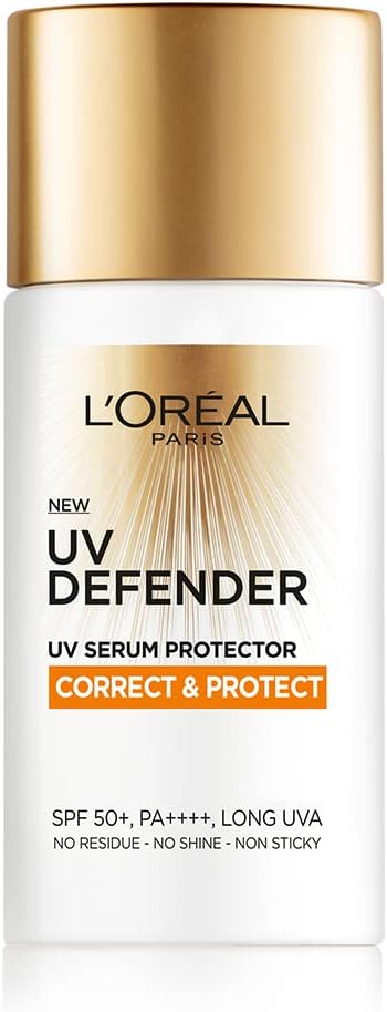 L’Oréal Paris UV Defender Serum Protector Sunscreen SPF 50 PA+++, Correct & Protect ,UVA & UVB Protection, 50 ml