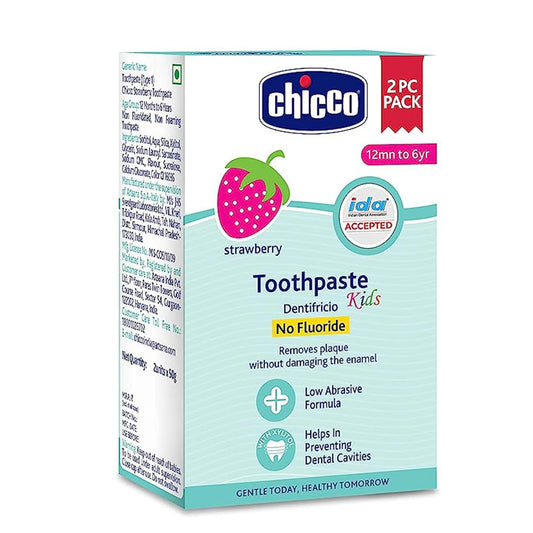 Chicco Toothpaste for Kids (1y-6y), Strawberry Flavour, 50gm (Pack of 2)