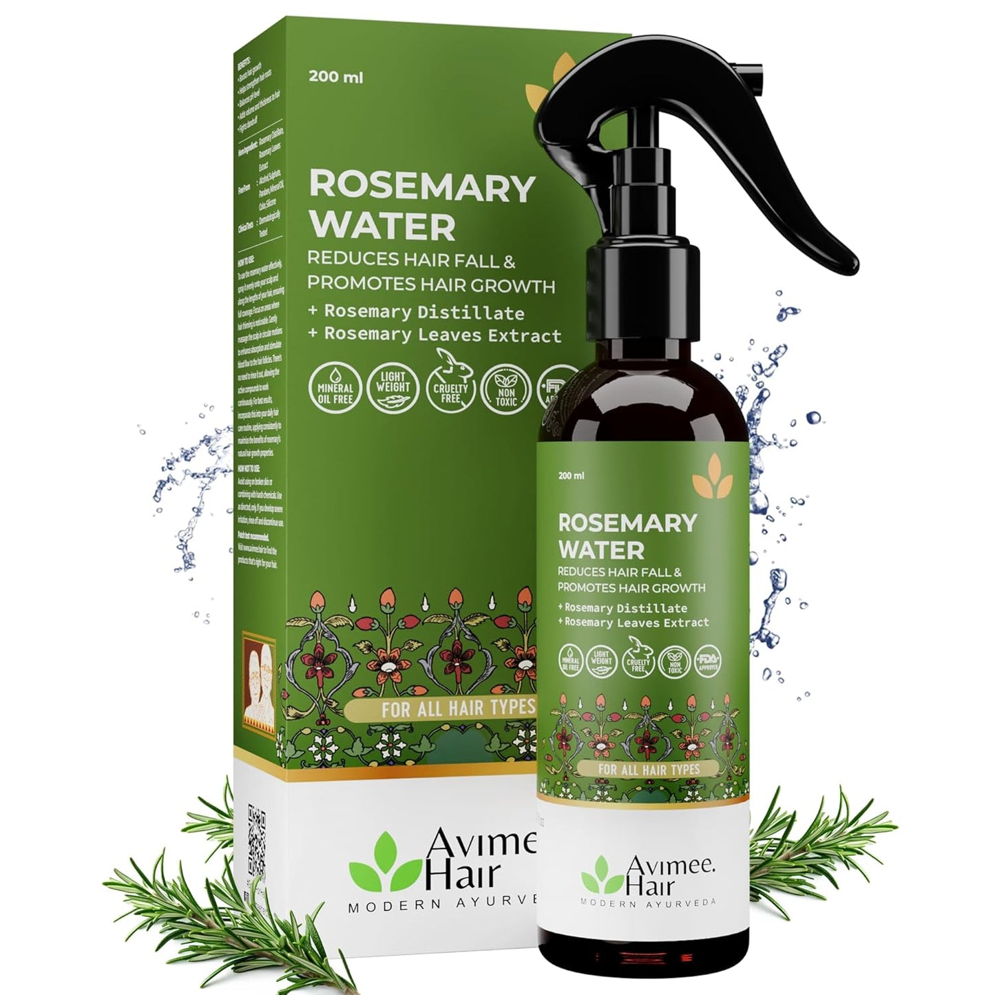 Avimee Herbal Rosemary Water For Hair Growth (200 ml) | Mist Spray for Hairfall | Rosemary Hair Mist | Adds Shine & Helps Reduce Hairfall, Strengthens Hair | For Men & Women