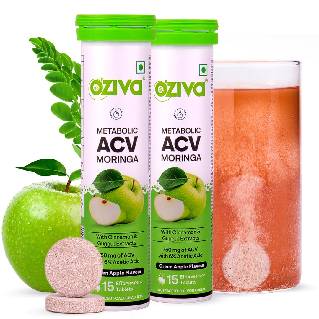 OZiva Acv Moringa, Control Cravings, Apple Cider Vinegar, Cinnamon, Guggul, Green Apple, Pack Of 2