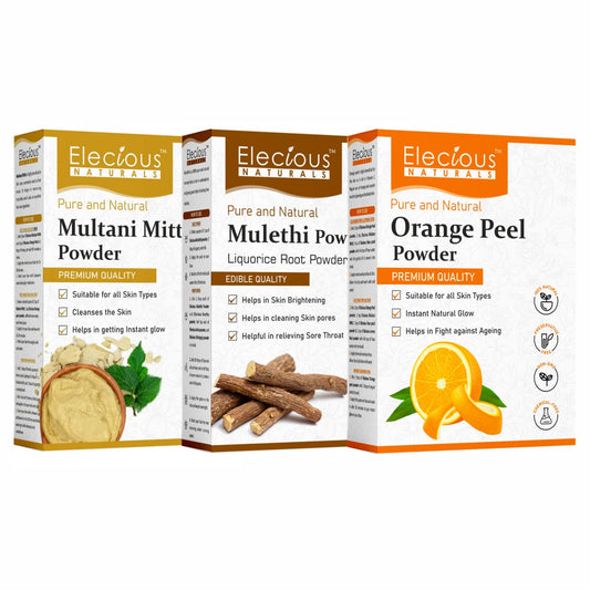 Elecious Mulethi Powder, Multani Powder and Orange Peel Powder Combo (200 grams each = 600 gm