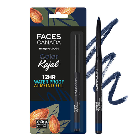 FACESCANADA Magneteyes Color Kajal - Blue Motivation 01, 0.30g Highly Pigmented Kohl, 12Hr Long Stay, Matte Finish, Single Stroke Glide, Waterproof & Smudgeproof, Almond Oil Enriched