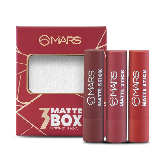 MARS Matte Box Set of 3 Lipsticks for Women, 01-Red & Maroon