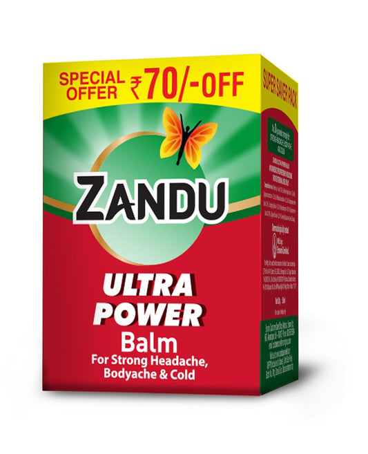 Zandu Ultra Power Balm, For Pain Relief from Strong Headache, Bodyaches & Cold, 50 ml