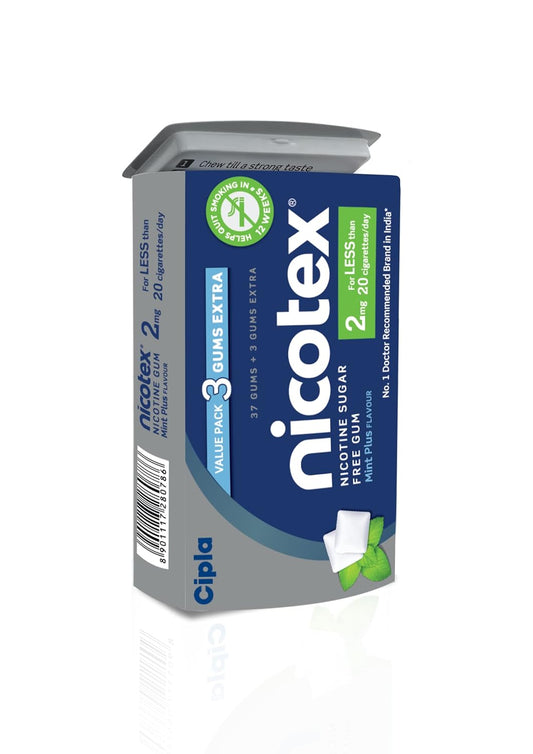 Cipla Nicotex Nicotine Sugar Free Mint Plus Gums 2mg, 40 Gums per Tin