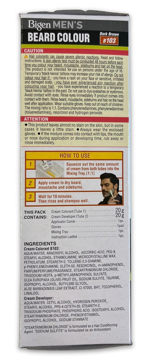 Bigen Mens Beard Colour Natural Black B103, 40 gm