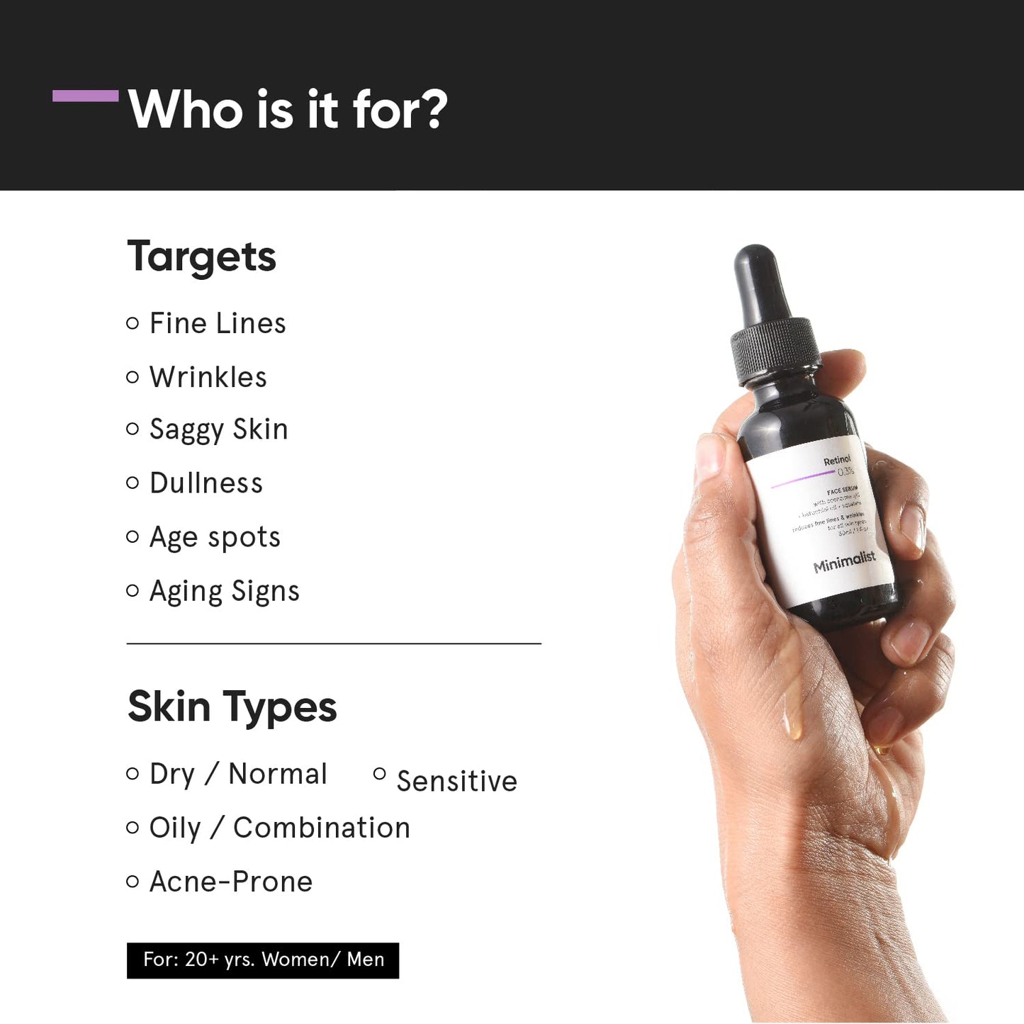 Minimalist 0.3% Retinol Face Serum For Anti Aging For Beginners | Night Face Serum - For Women & Men , 30 ml