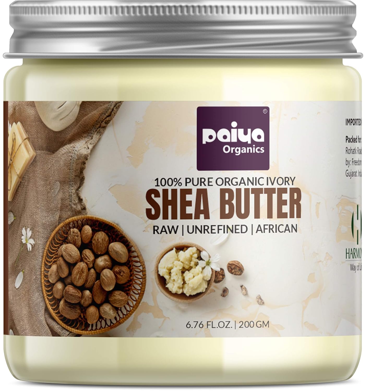 Paiya Organics Raw Unrefined Organic Shea Butter For Skin Face Hair & Stretch Marks, 200 gm