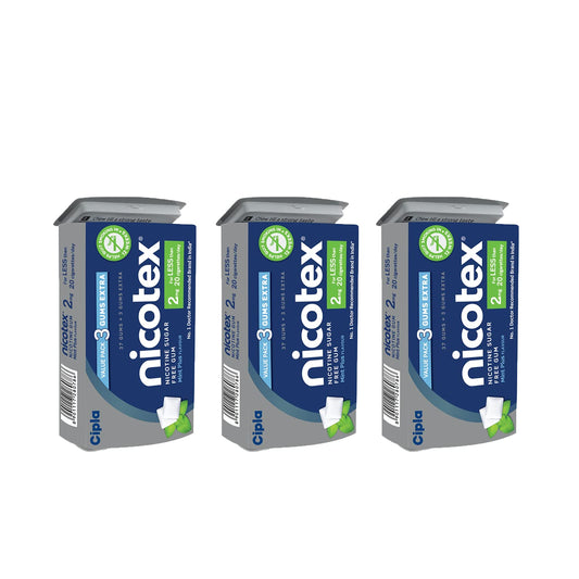Cipla Nicotex Nicotine Sugar Free Mint Plus Gums 2mg, 40 Gums per Tin, Pack of 3