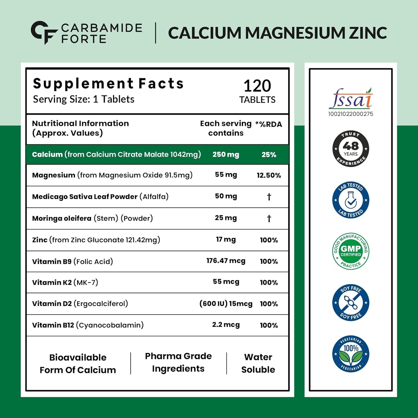 Carbamide Forte Calcium Magnesium Zinc Tablets ,120 Tablets