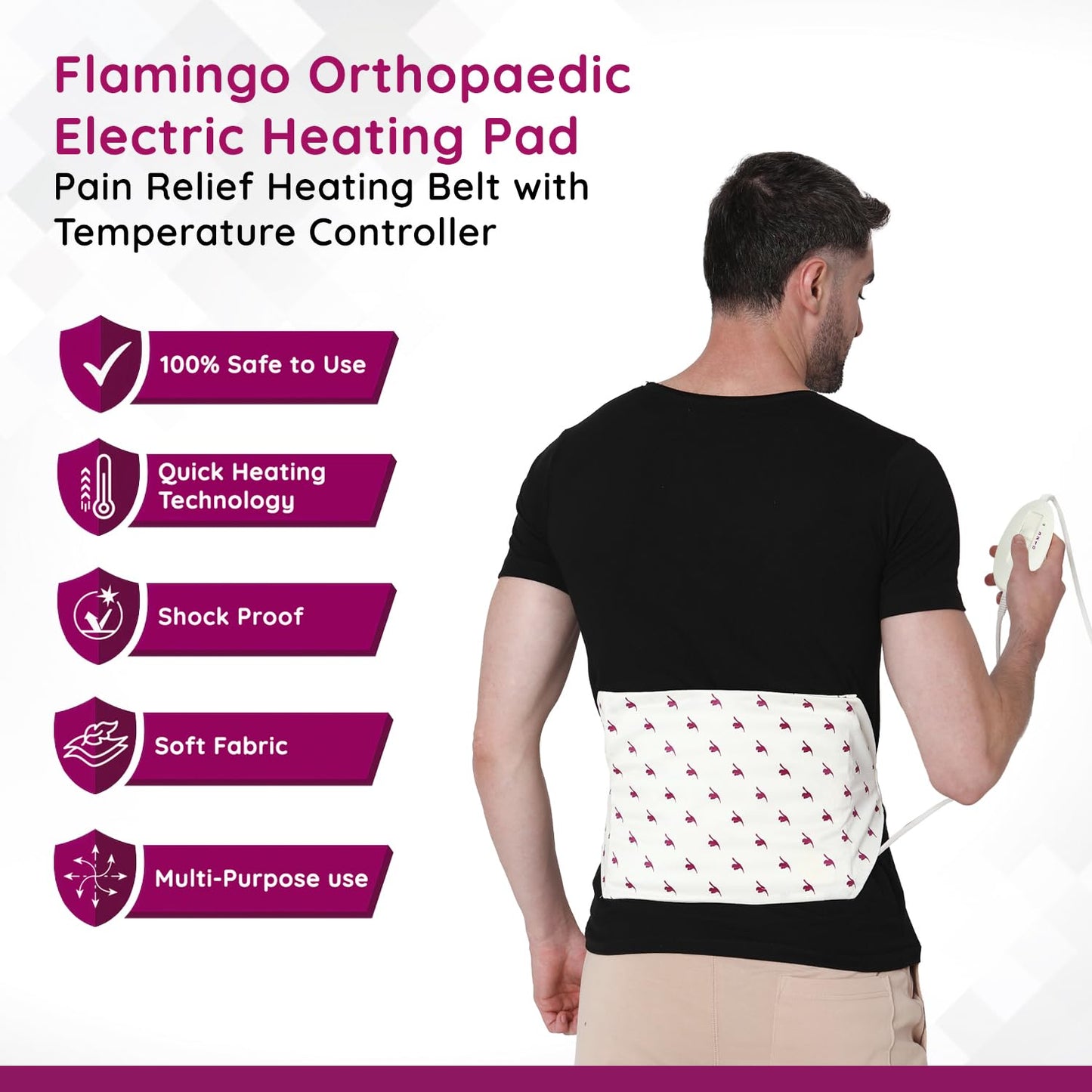 Flamingo Orthopaedic Electric Heating Pad with Extra Cover | Heat Belt with Temperature Controller , Regular
