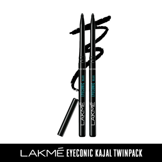 Lakme Eyeconic Kajal Pencil Twin Pack, Black, 0.35G With 0.35G, Matte Finish