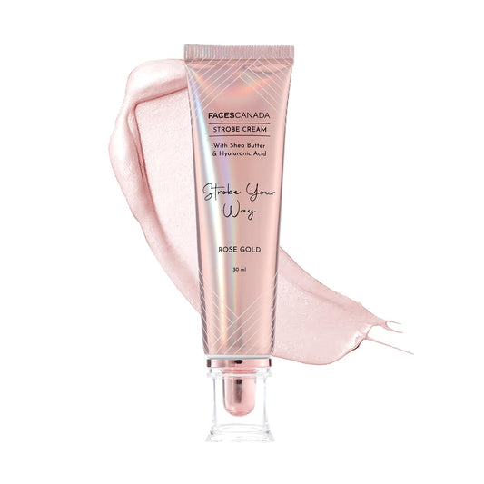 FACESCANADA Strobe Cream - Rose Gold, 30Ml | Primer + Highlighter + Moisturizer | Shea Butter & Hyaluronic Acid | Intense Hydration
