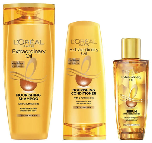 Loreal Paris Extraordinary Oil, Shampoo 340 ml, Conditioner 180 ml, Serum 30 ml