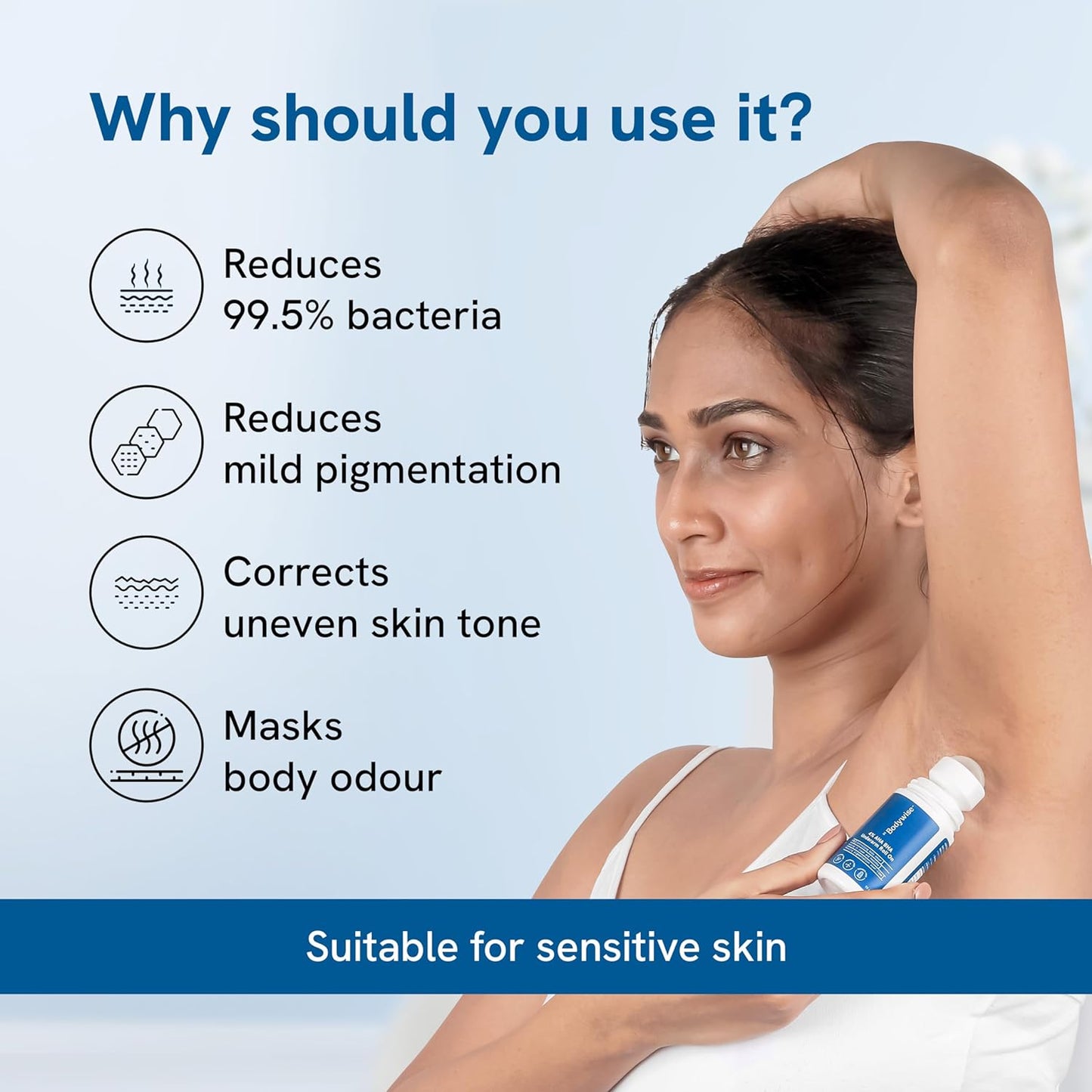 Be Bodywise 4% AHA BHA Underarm Roll On Deodorant | Watermelon Fragrance | With 1% Mandelic Acid, 2% Lactic Acid & Alpha Arbutin , 50 ml
