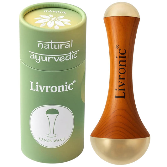 Livronic Face Acupoint Kansa Wand 2-in-1 Natural, Bronze Face, Body & Foot Massager, (Both Side Kansa Vatki)