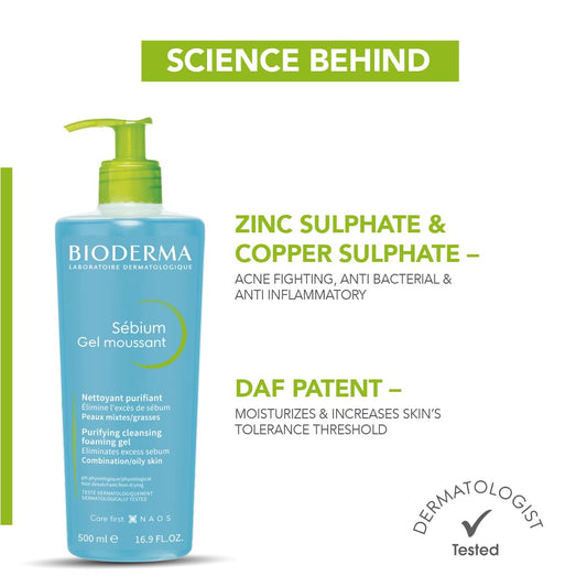 Bioderma Sebium Purifying Cleansing Foaming Gel - Combination to Oily Skin, 500 ml