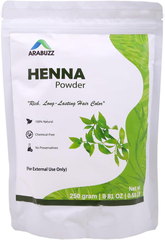 Arabuzz Nature Henna Powder (LAWSONIA INERMIS) - Pure, Natural, and Organic 250 gm