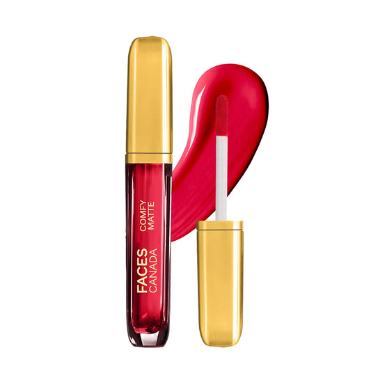 FACES CANADA Comfy Matte Liquid Lipstick - Getting Ready 02 (Red), 3 ml | Comfortable 10HR Longstay | Intense Matte Color