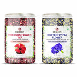 Bralcon Organic Herbal Tea Combo Pack- Hibiscus Flower Tea and Butterfly Pea Flower Tea- 200 gm