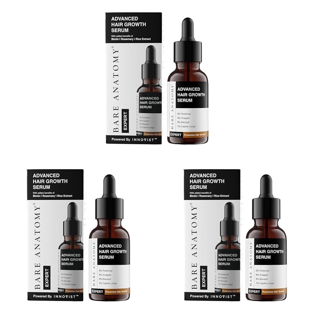 Bare Anatomy Advanced Hair Growth Serum | 3% Redensyl + 4% Anagain + 3% Baicapil + 1% Capilia Longa, Rosemary, Biotin & Rice Extract | Hair growth & Hair fall control serum for Women & Men | 30mL (Pack of 3)