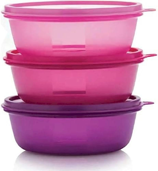 Tupperware Plastic Pink, Purple Leftover Bowl Set Storage Food Containers (600Ml X 3Pcs)