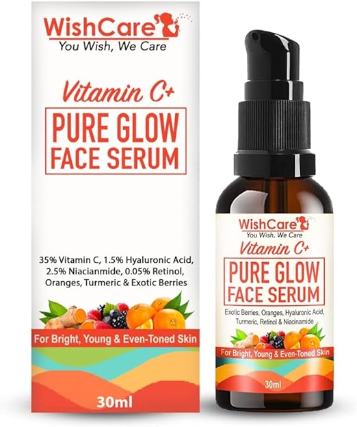 WishCare Pure Glow 35% Vitamin C Face Serum - With Hyaluronic Acid, Retinol, Niacinamide, Oranges, Berries & Turmeric, 30 ml